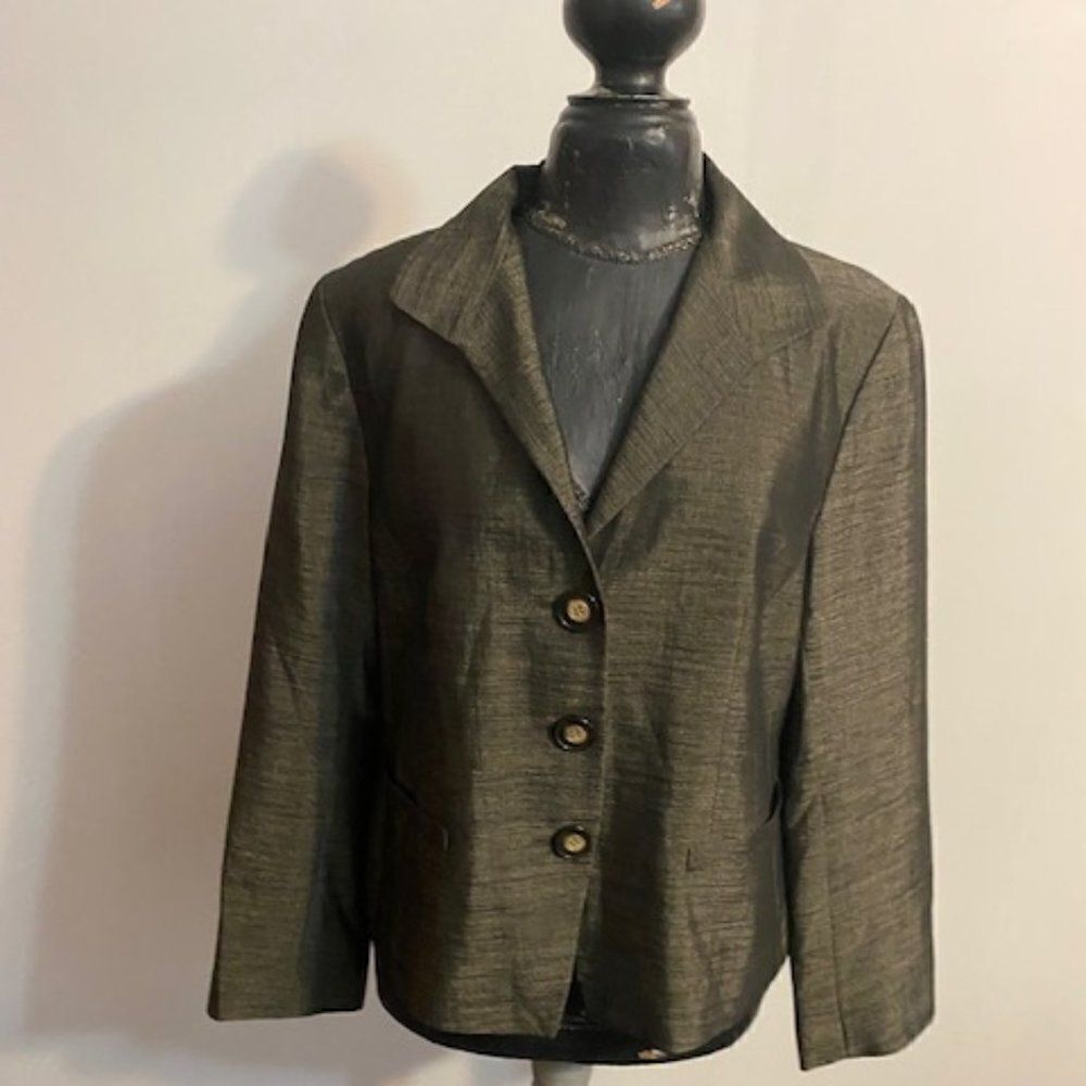 Lafayette 148 Black/Brown Wool blend 3 button blazer, size 14